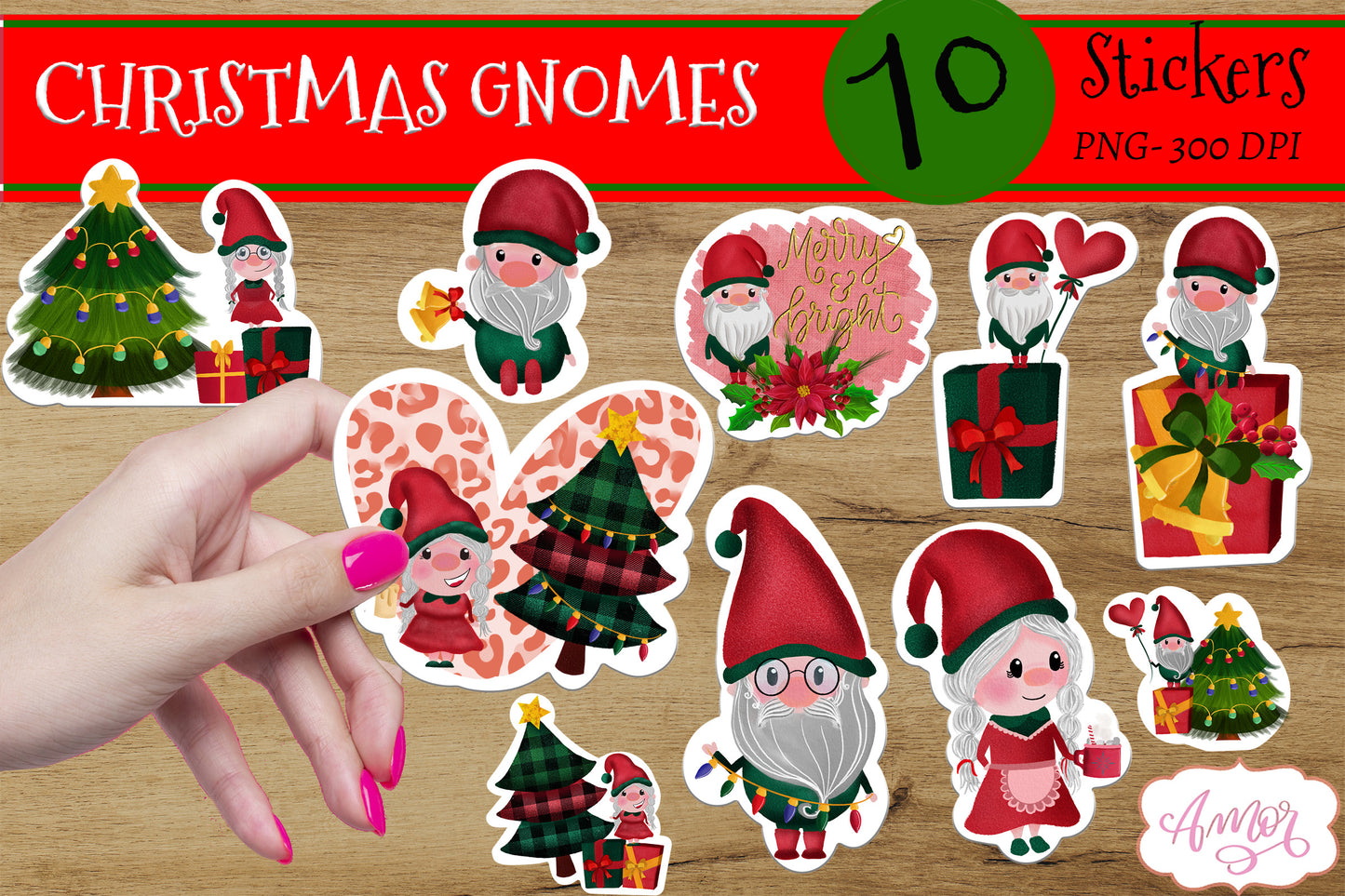 Cute Christmas Gnome Stickers for print then cut