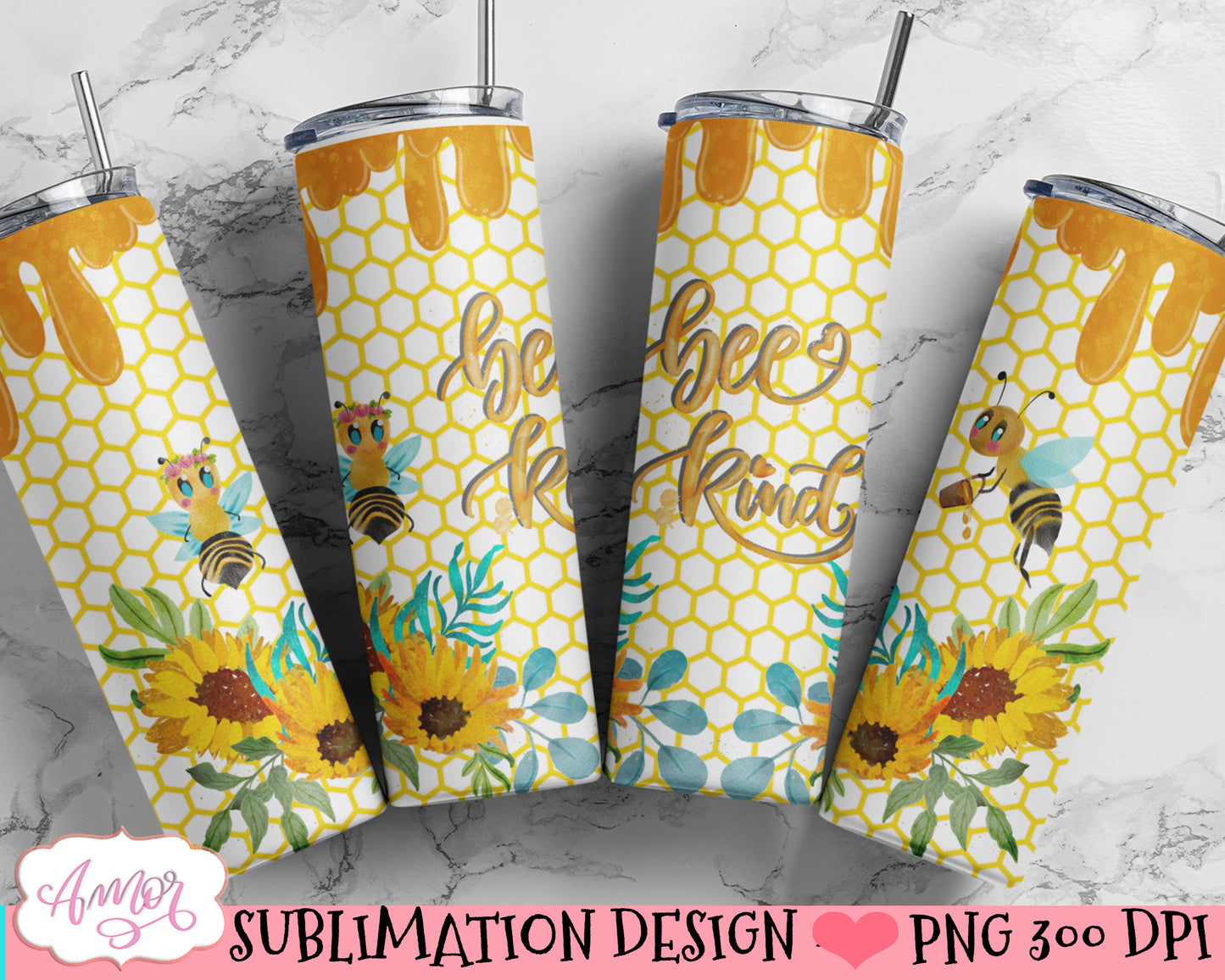 Bee Kind Sublimation Design for 20oz tumblers