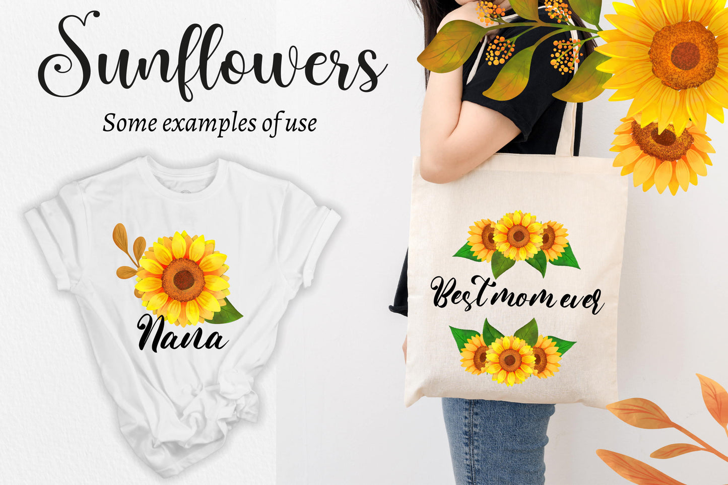 Hand painted sunflower clipartSunflower floral frames PNG