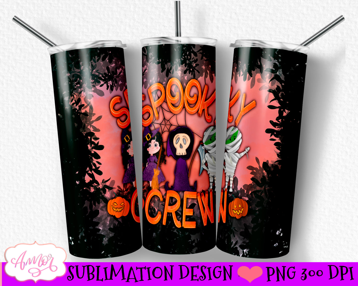Halloween sublimation design for 20oz skinny tumbler