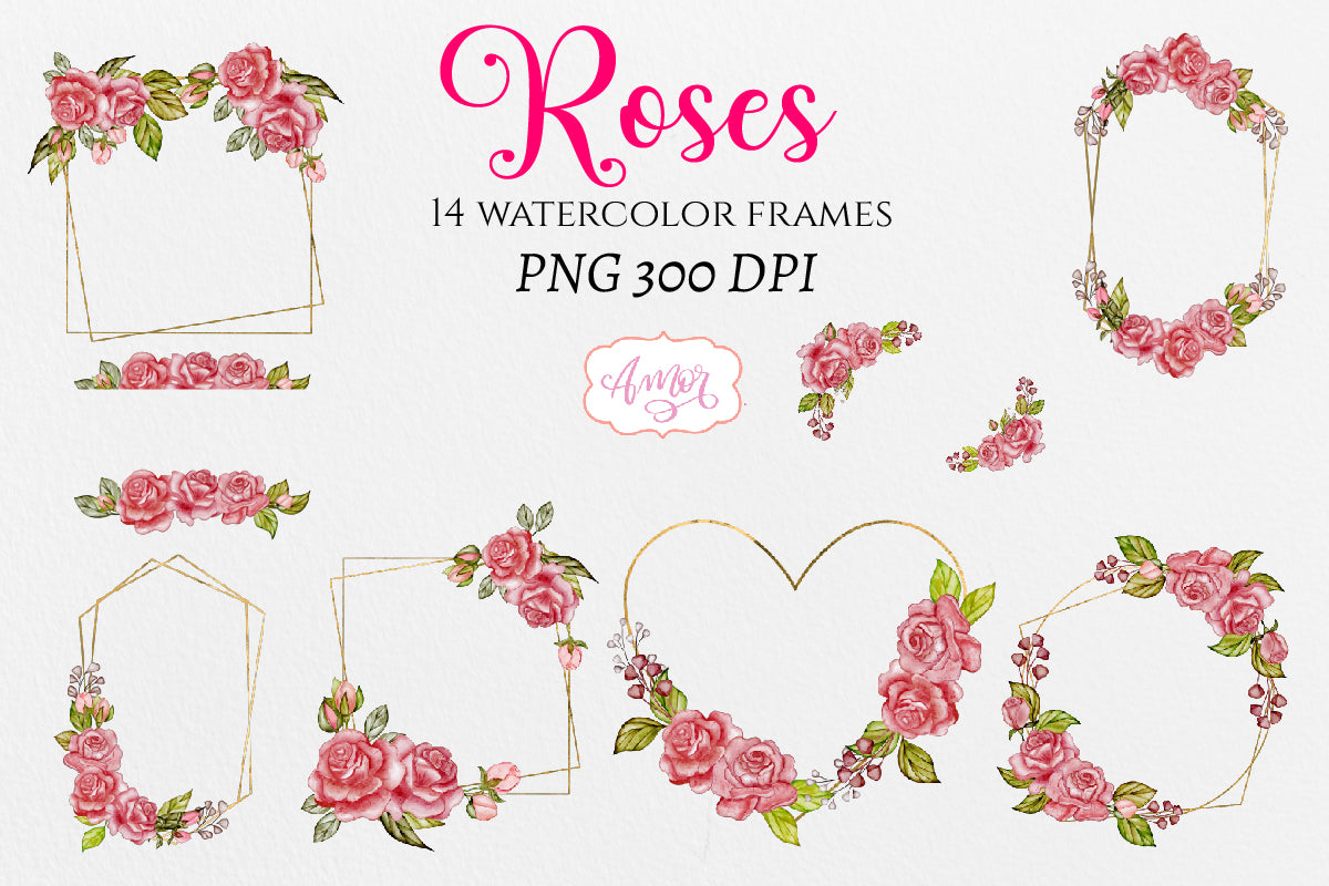 Vintage style watercolor floral clipart