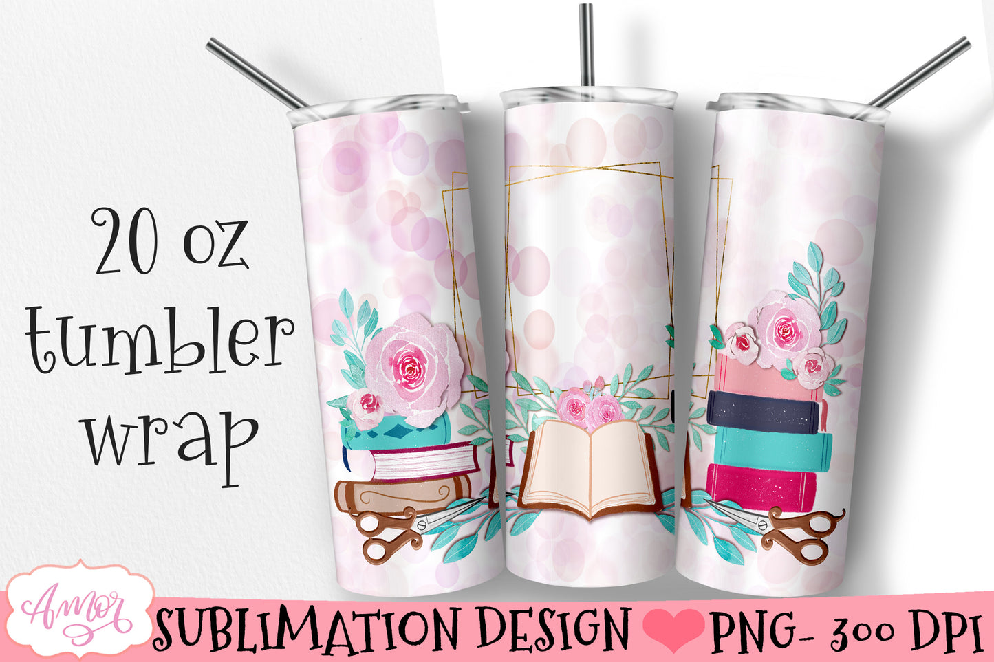 Book lover tumbler wrap for sublimation Book tumbler PNG