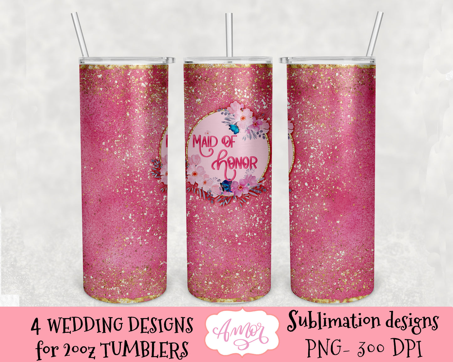 Bundle of 4 Wedding Tumbler Sublimation Designs
