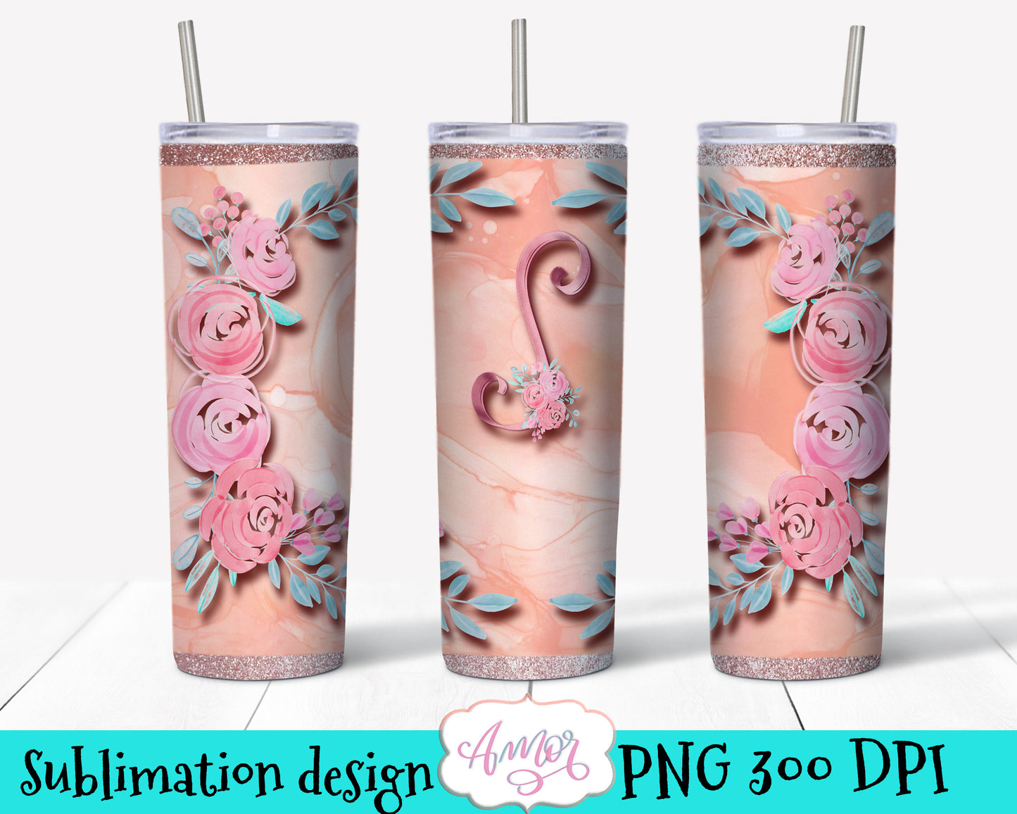 Letter S Monogram tumbler wrap PNG design for sublimation