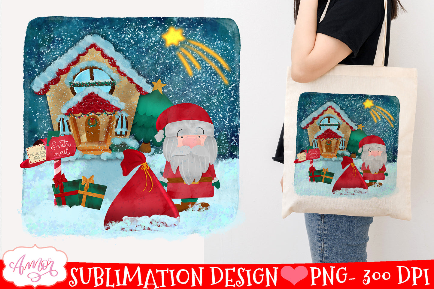 Santa PNG for sublimation White Christmas design