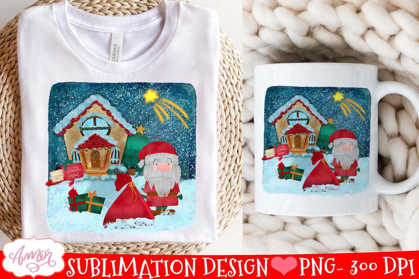 Santa PNG for sublimation White Christmas design
