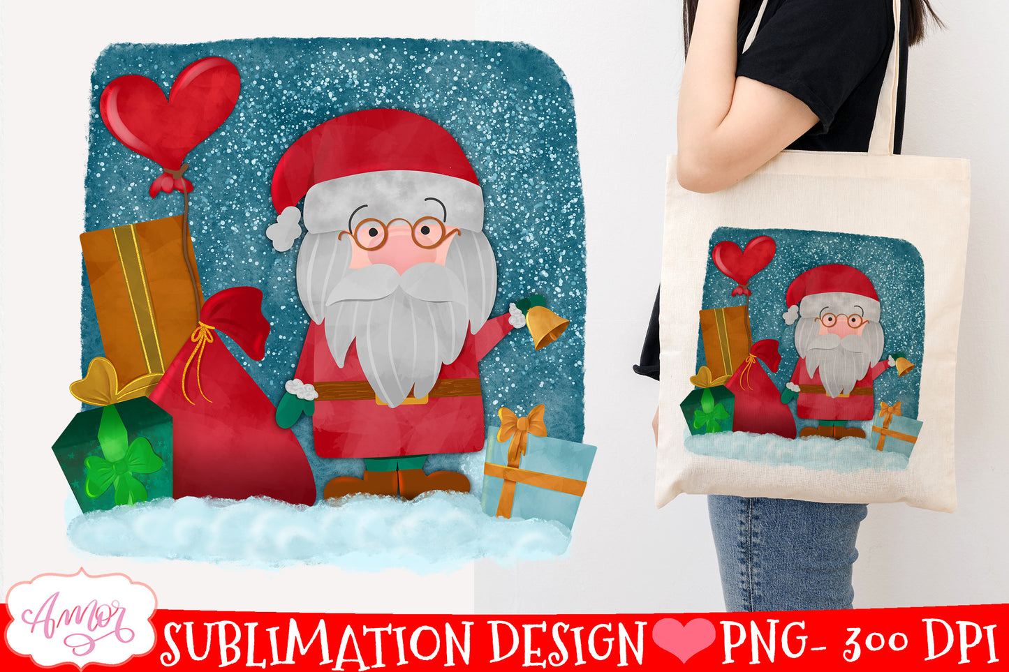 Cute Santa PNG for sublimation White Christmas design