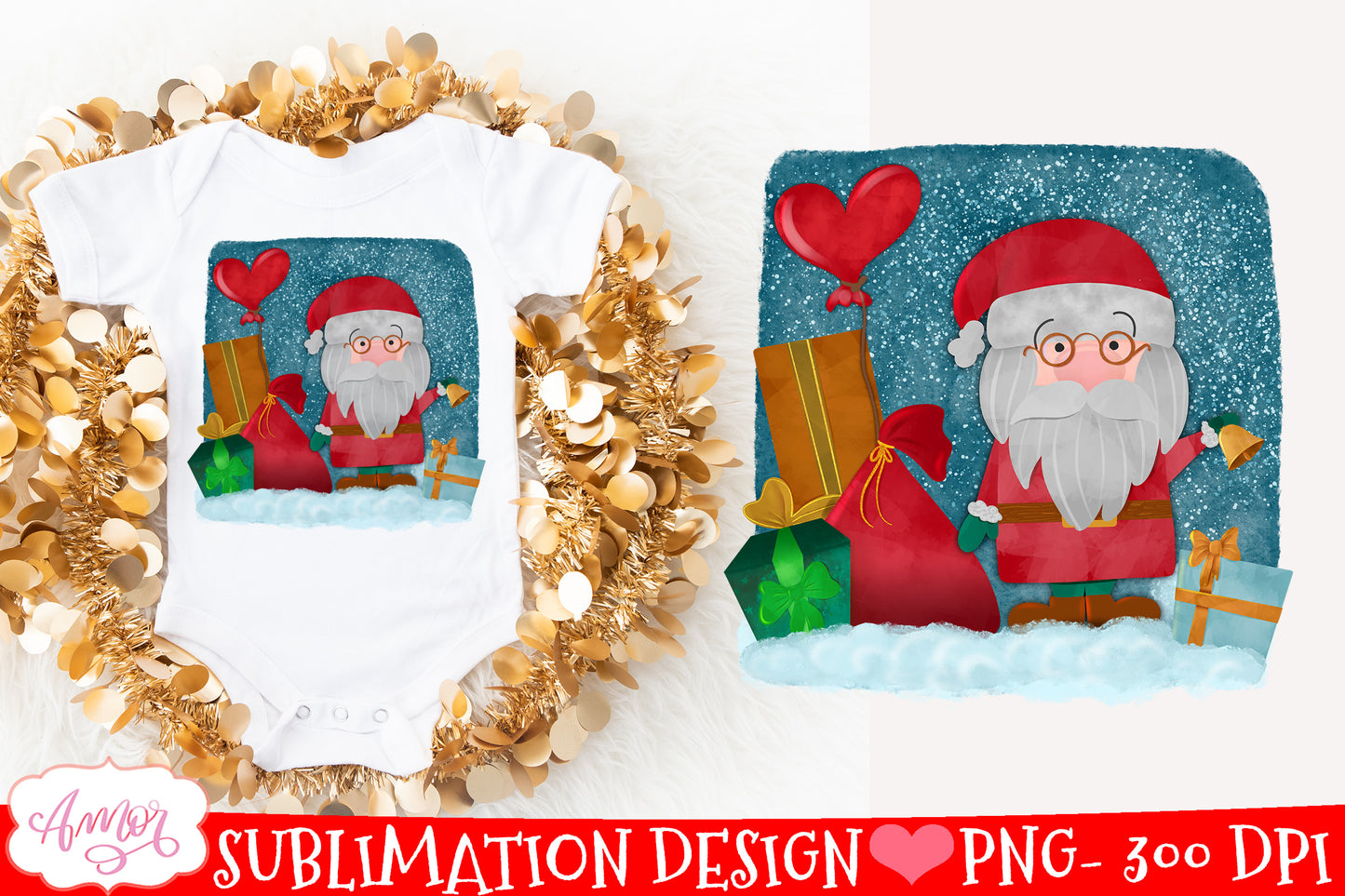 Cute Santa PNG for sublimation White Christmas design