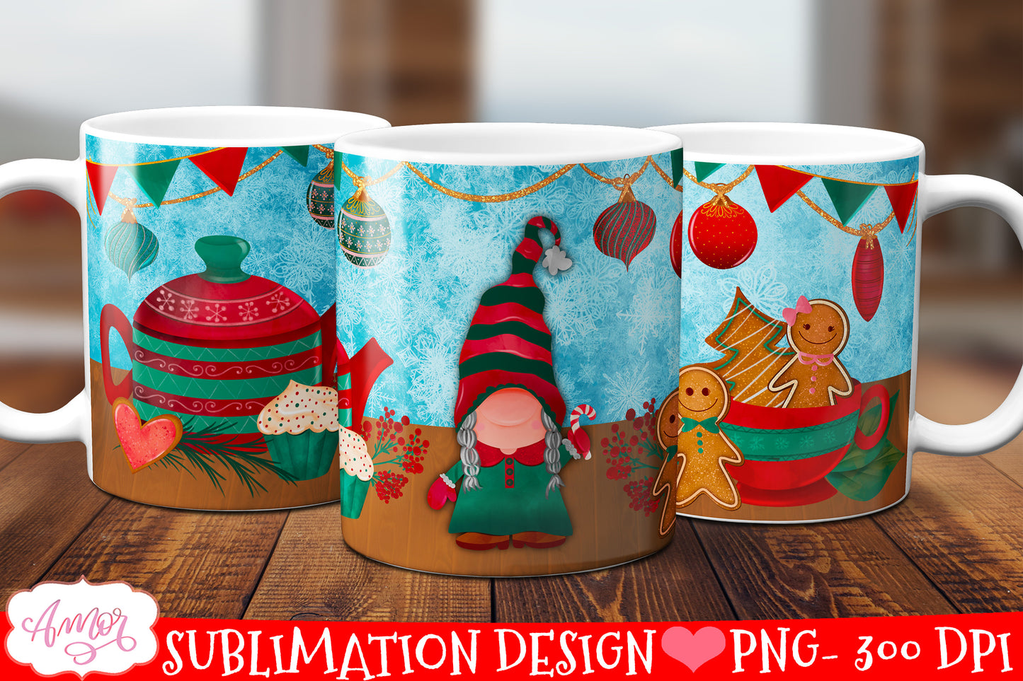 Christmas gnome design for mug sublimation Holiday PNG