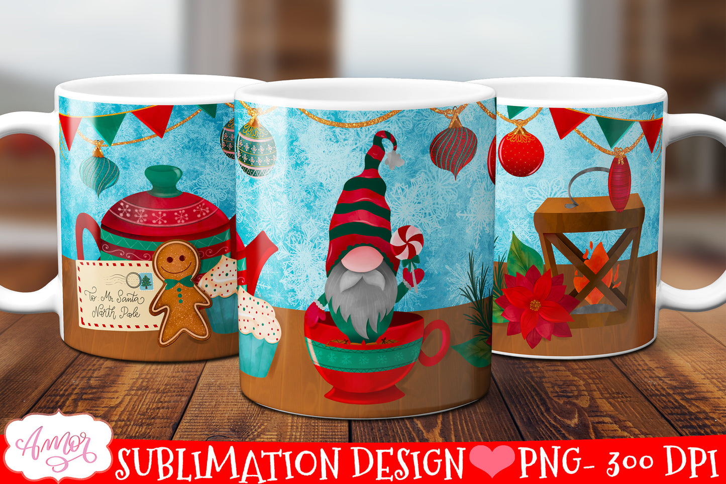 Christmas gnome design for mug sublimation Holiday PNG