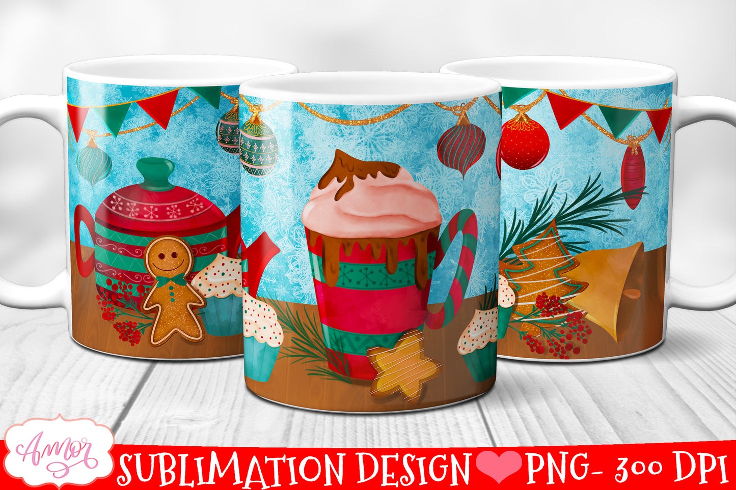 Christmas cocoa and cookies design for mug sublimation