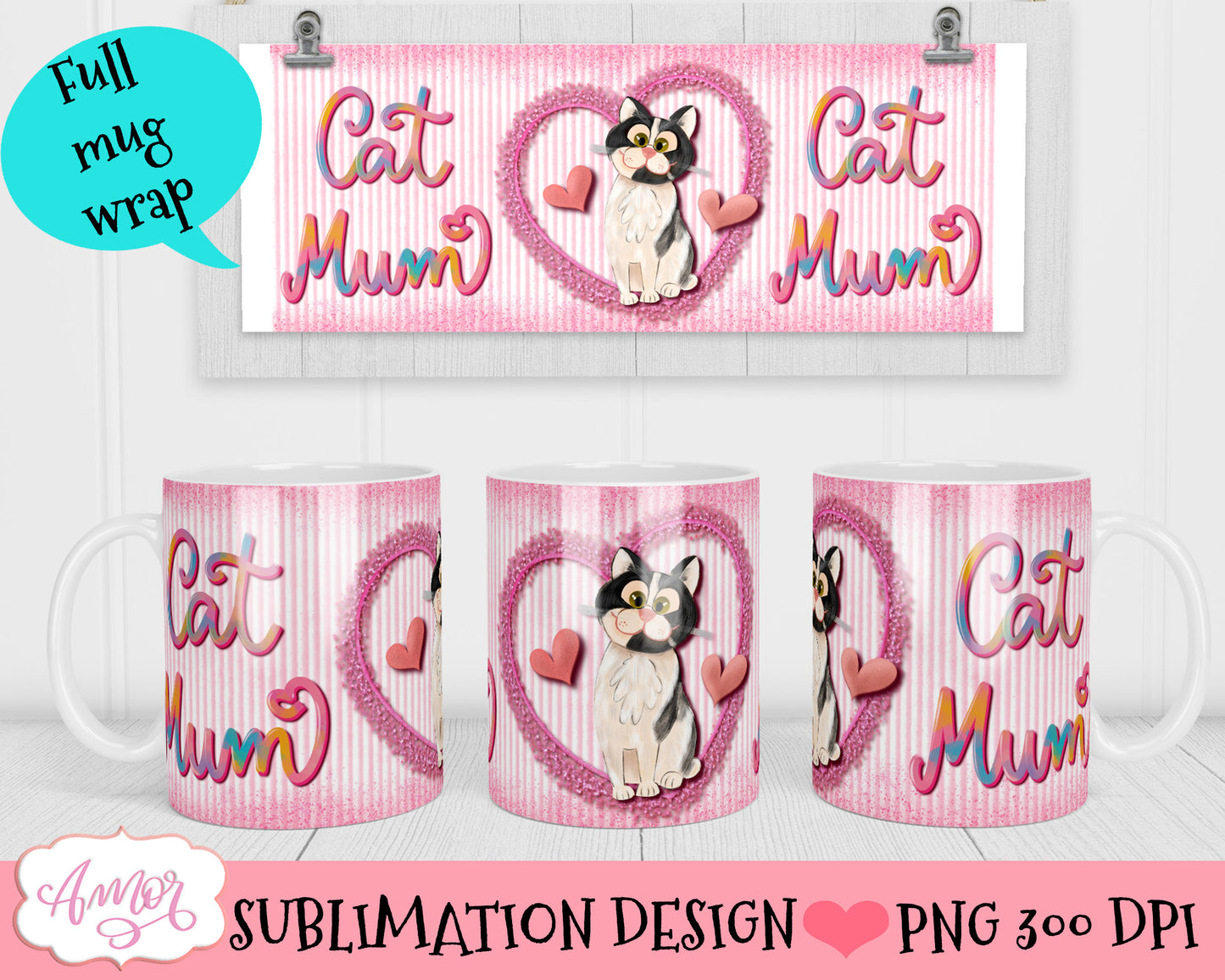 Cat mum mug wrap PNG for Sublimation