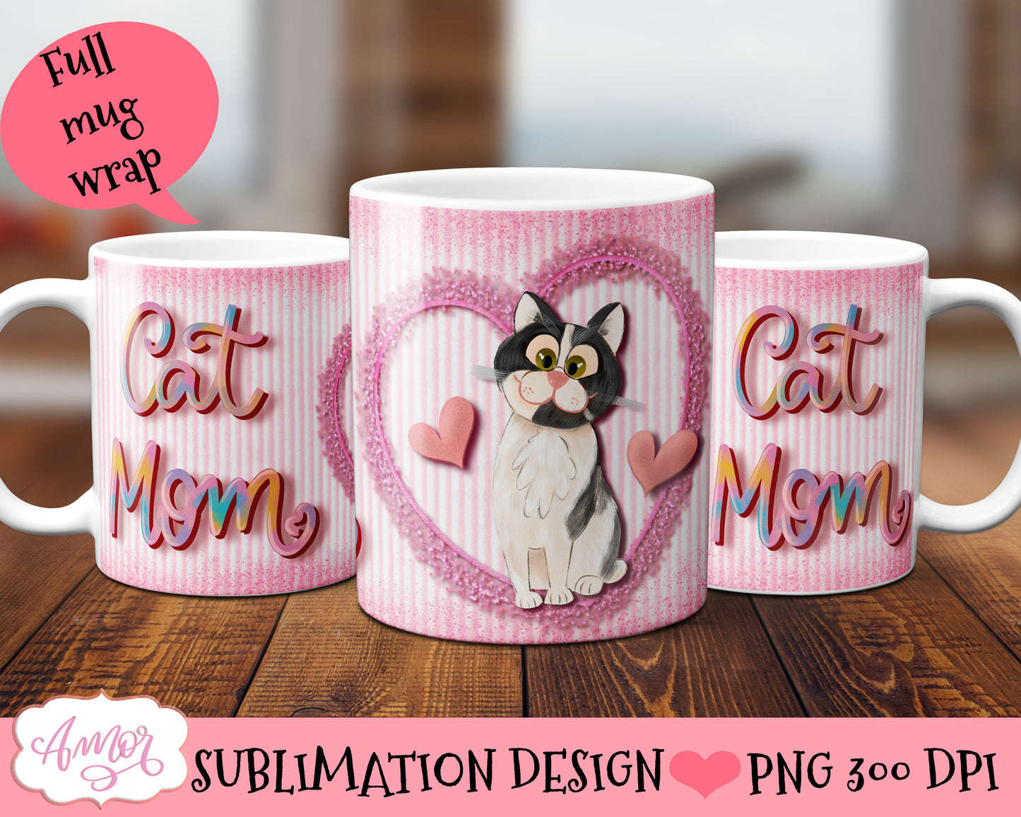 Cat mom mug wrap PNG for Sublimation