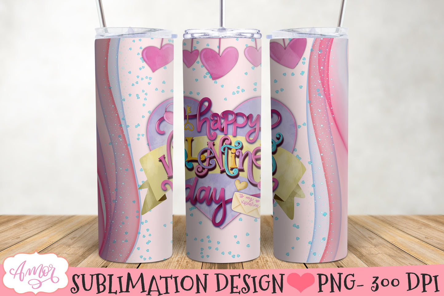 Happy Valentine's day Tumbler Wrap PNG for Sublimation