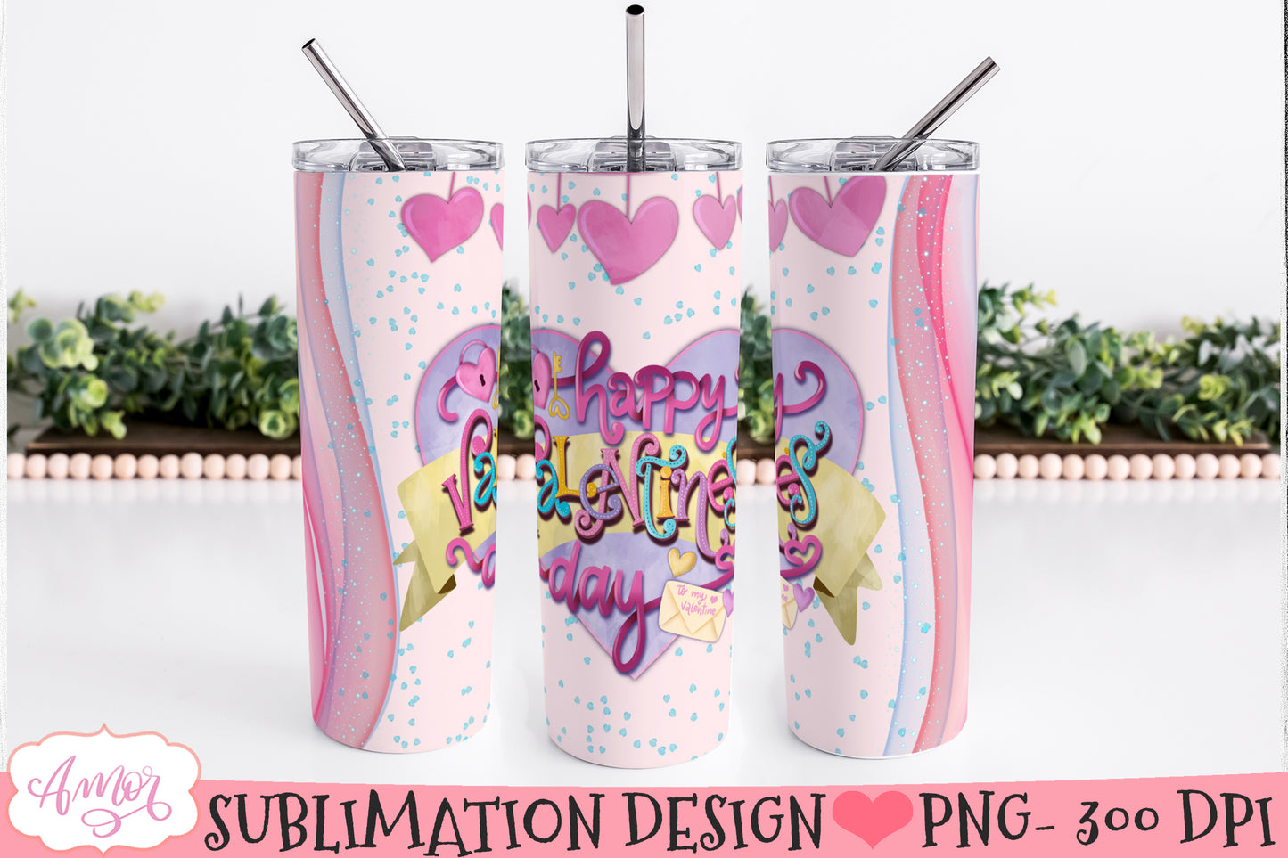 Happy Valentine's day Tumbler Wrap PNG for Sublimation