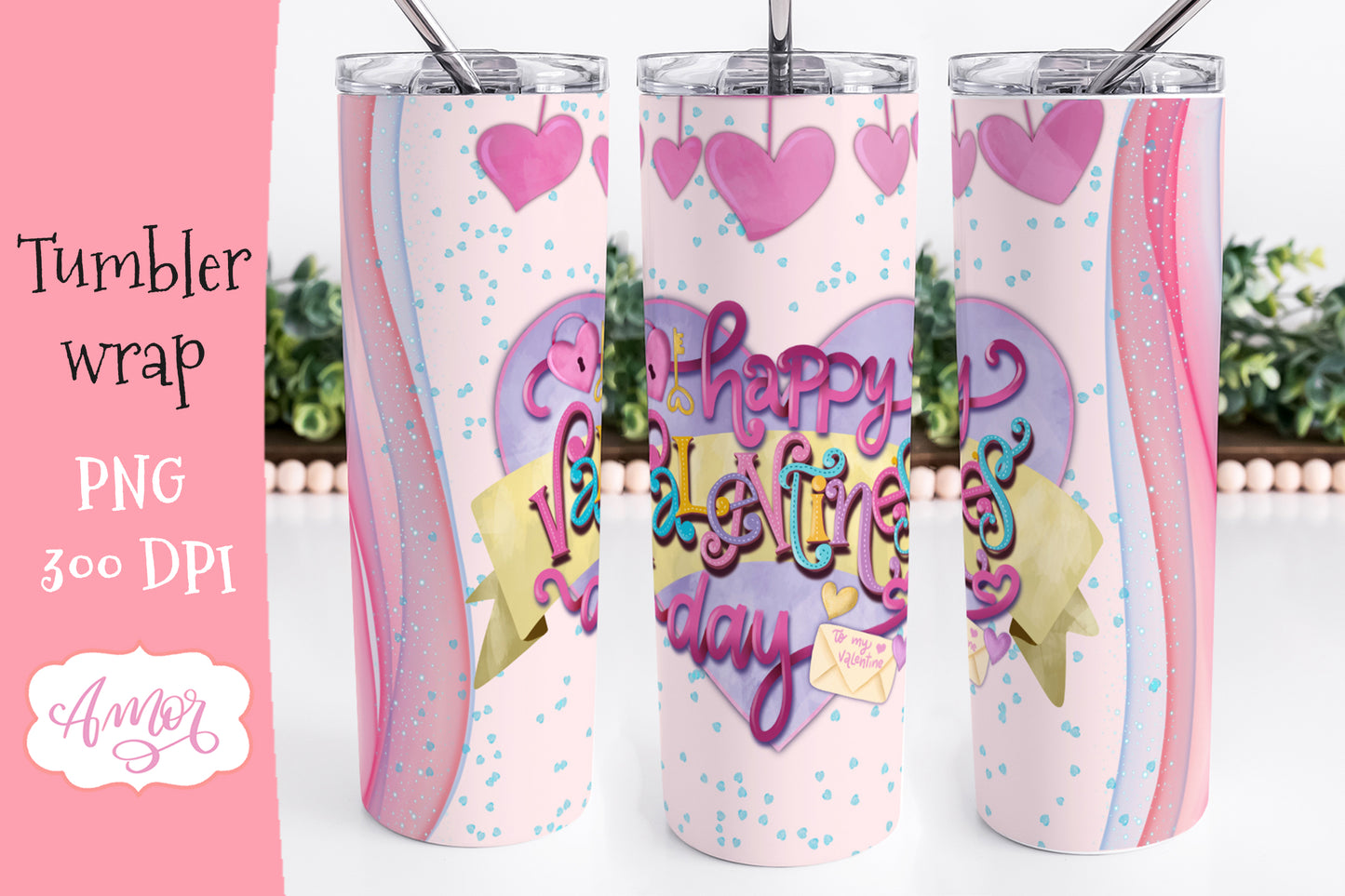 Happy Valentine's day Tumbler Wrap PNG for Sublimation