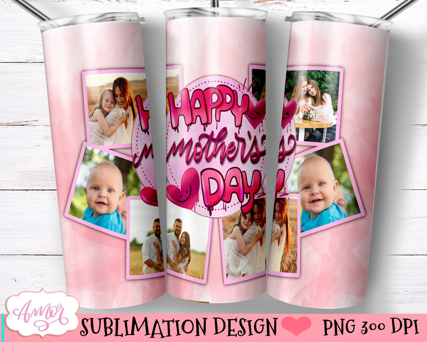Happy Mother's day photo tumbler wrap PNG for sublimation