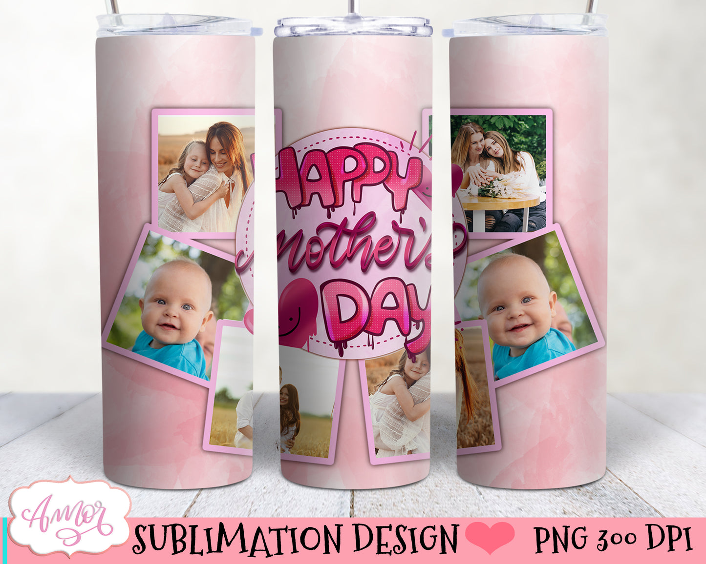 Happy Mother's day photo tumbler wrap PNG for sublimation