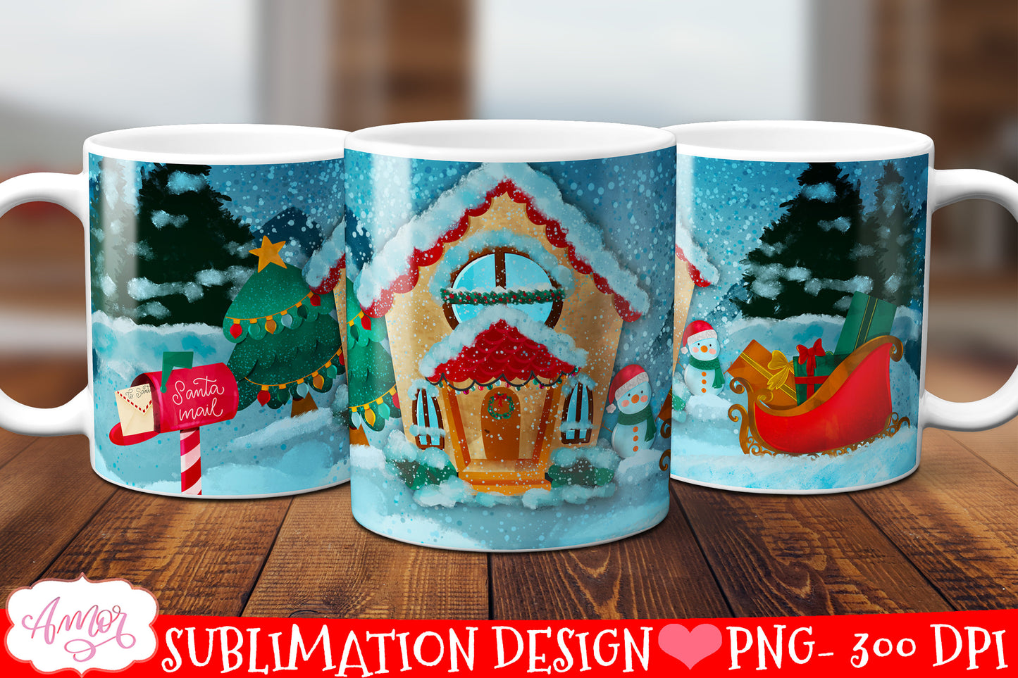 Christmas mug wrap for sublimation 11oz and 15oz mug PNG