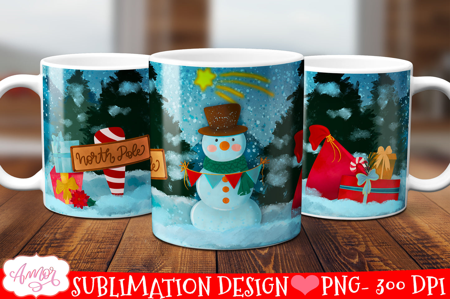 Christmas Snowman mug wrap for sublimation | 11oz 15oz mugs