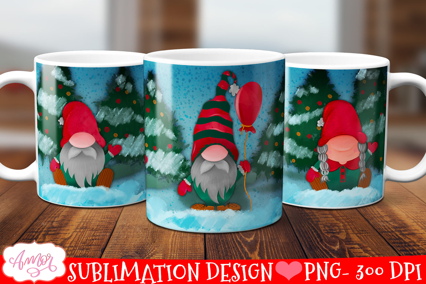 Christmas Gnomes mug wrap for sublimation 11oz 15oz mugs