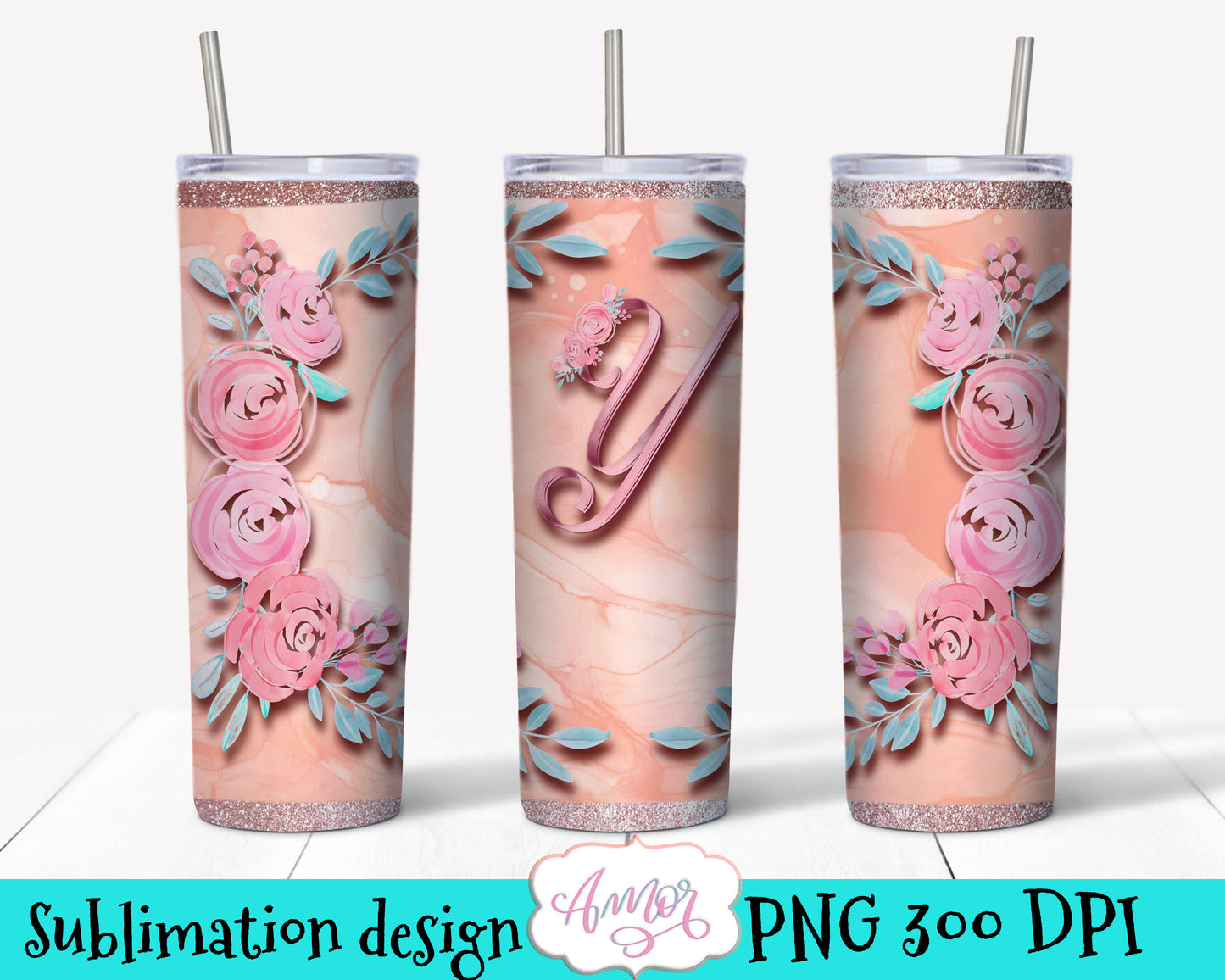 Letter Y Monogram tumbler wrap PNG design for sublimation