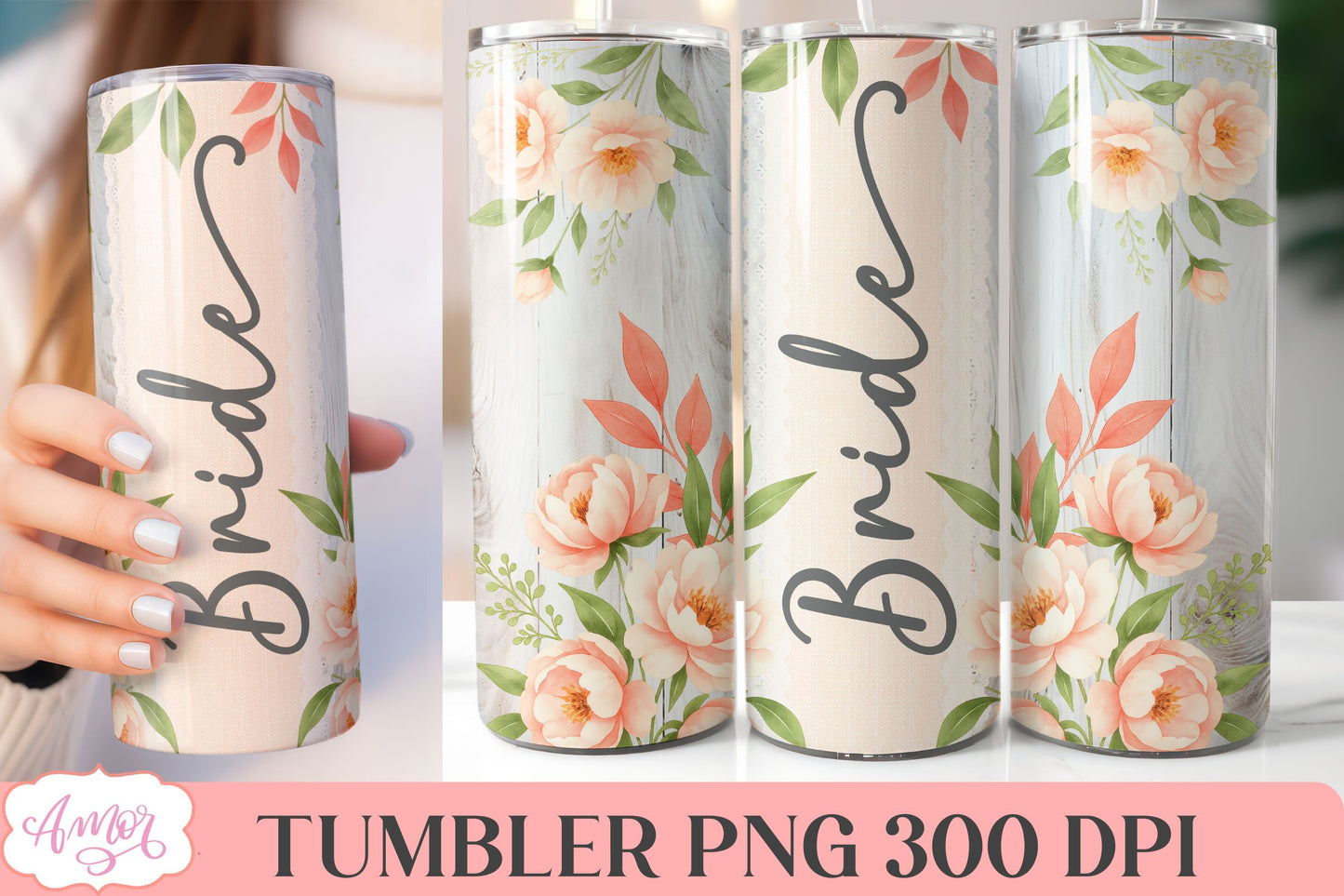 Wedding Tumbler Wrap sublimation PNG, Peonies tumbler wrap