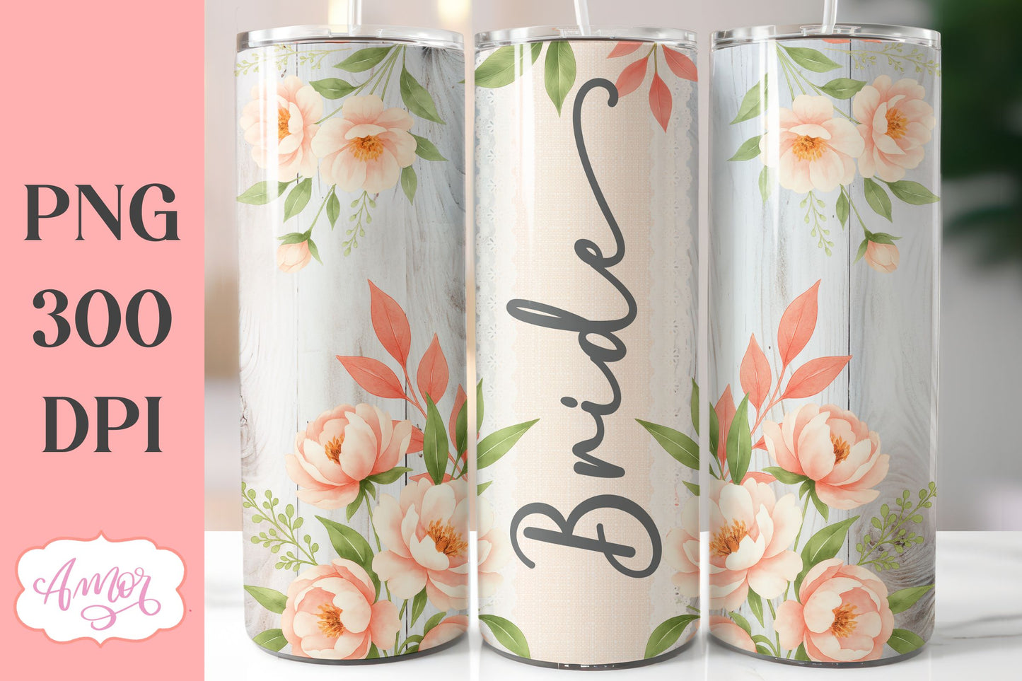 Wedding Tumbler Wrap sublimation PNG, Peonies tumbler wrap