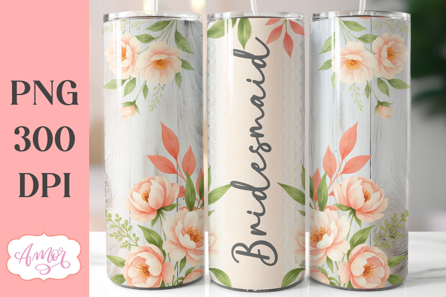 Wedding Tumbler Wrap sublimation PNG, Peonies tumbler wrap