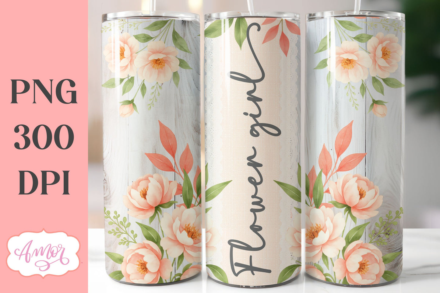 Wedding Tumbler Wrap sublimation PNG, Peonies tumbler wrap