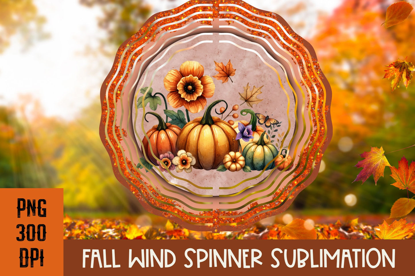 Fall Pumpkin Wind Spinner PNG for sublimation bundle