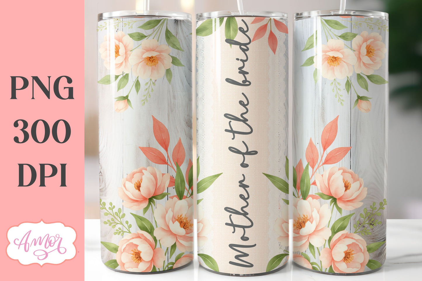 Wedding Tumbler Wrap sublimation PNG, Peonies tumbler wrap