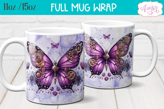 Steampunk butterfly mug wrap PNG | fantasy mug sublimation