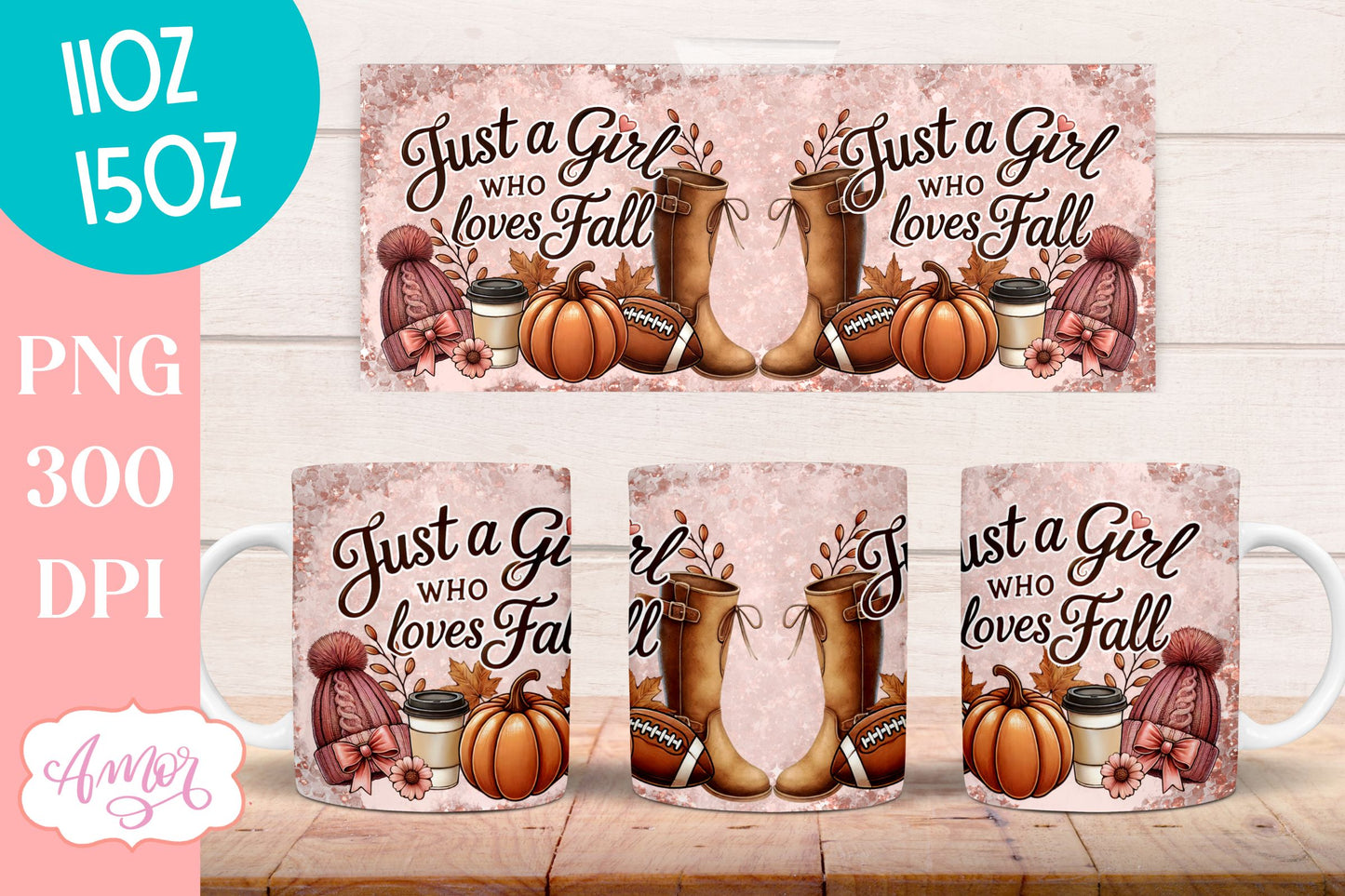 Just a girl who loves fall mug wrap sublimation PNG 11oz