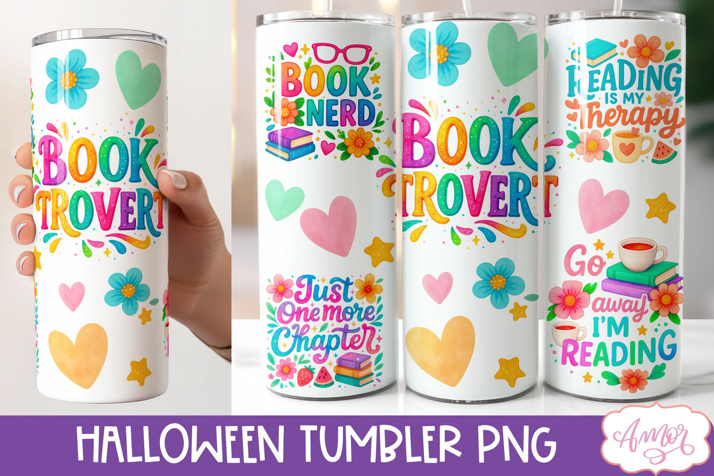 DIGITAL DOWNLOAD Book lover tumbler wrap PNG