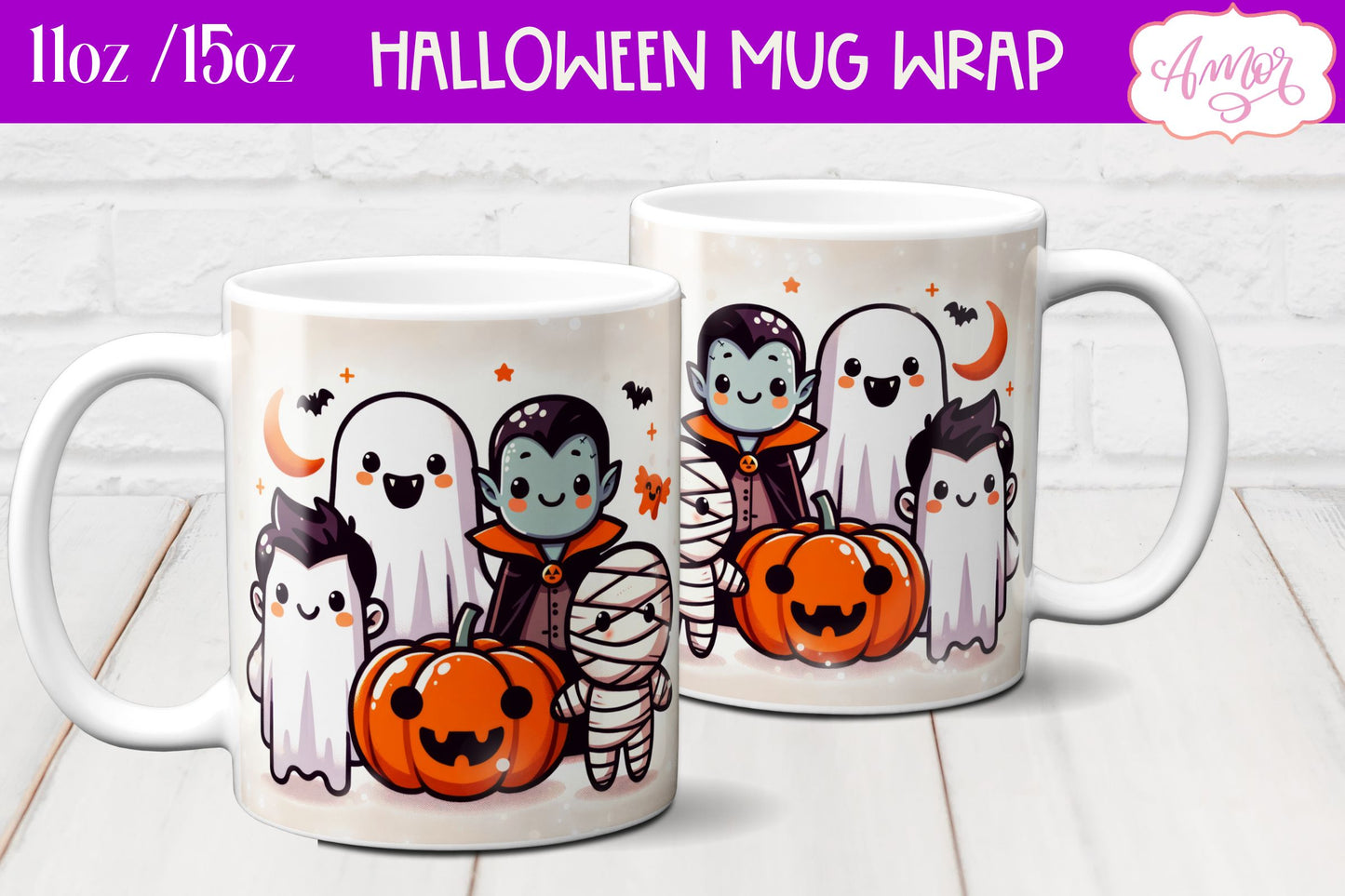 Spooky cute mug wrap PNG for sublimation | Halloween crew mug