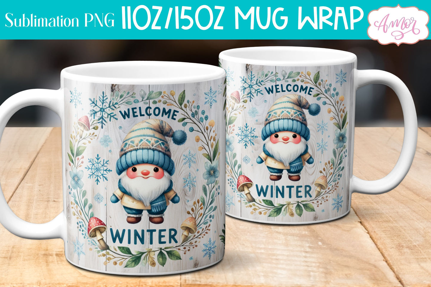 Welcome winter Mug Wrap PNG for Sublimation | cute gnome png