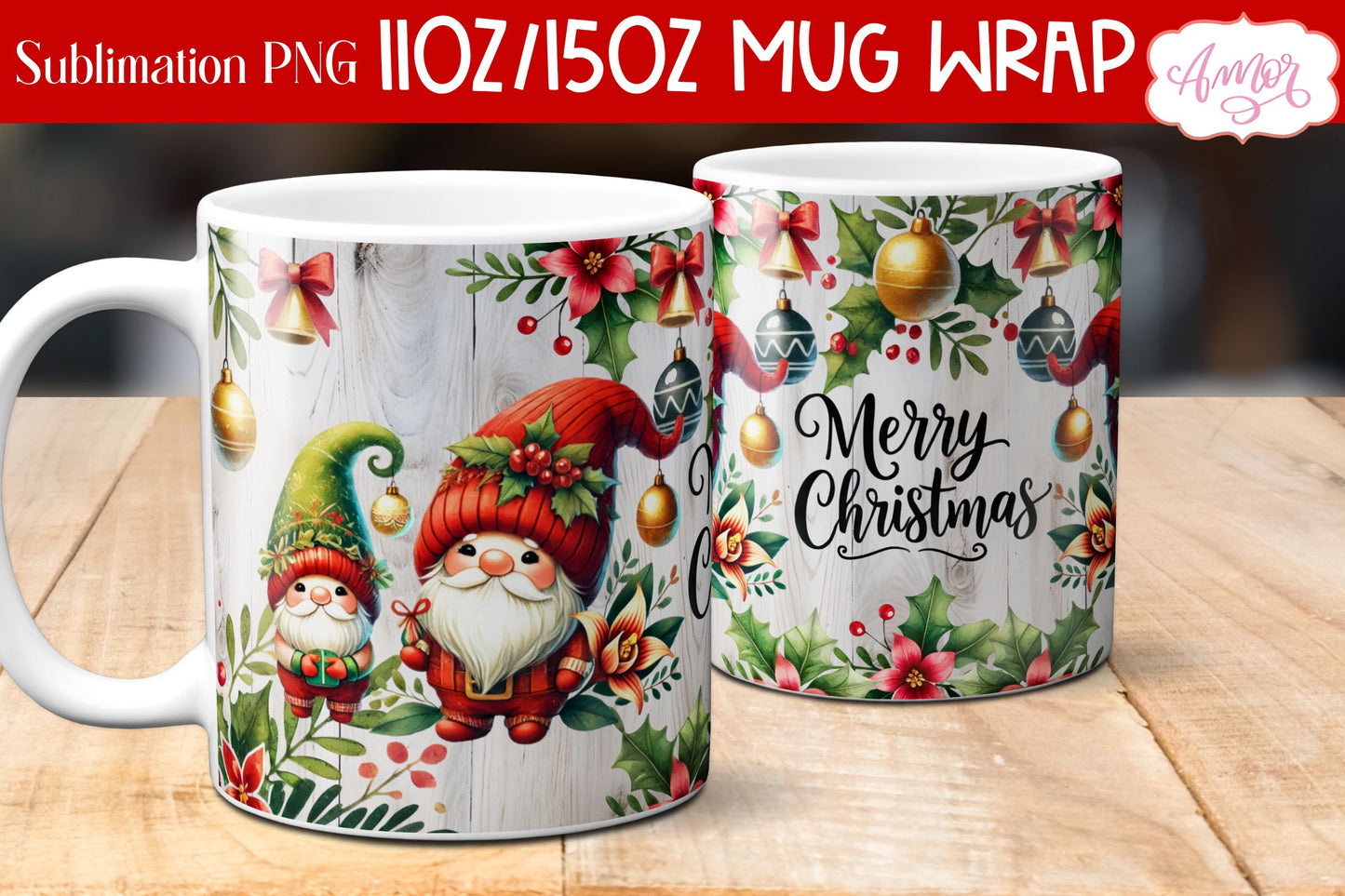 Merry Christmas mug wrap PNG Sublimation | 11oz and 15oz