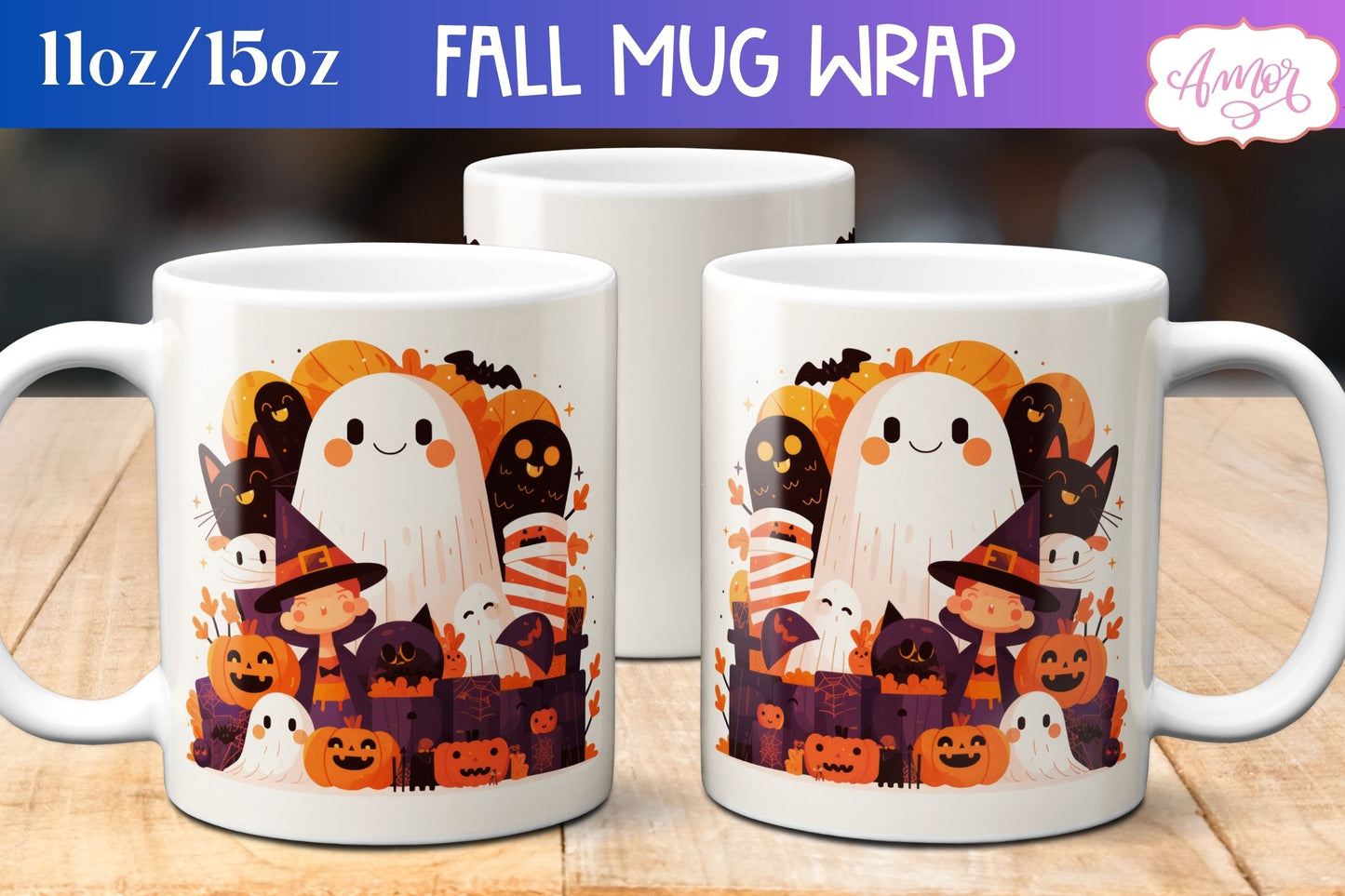 Cute Halloween mug wrap sublimation PNG | Spooky cute mug BUNDLE