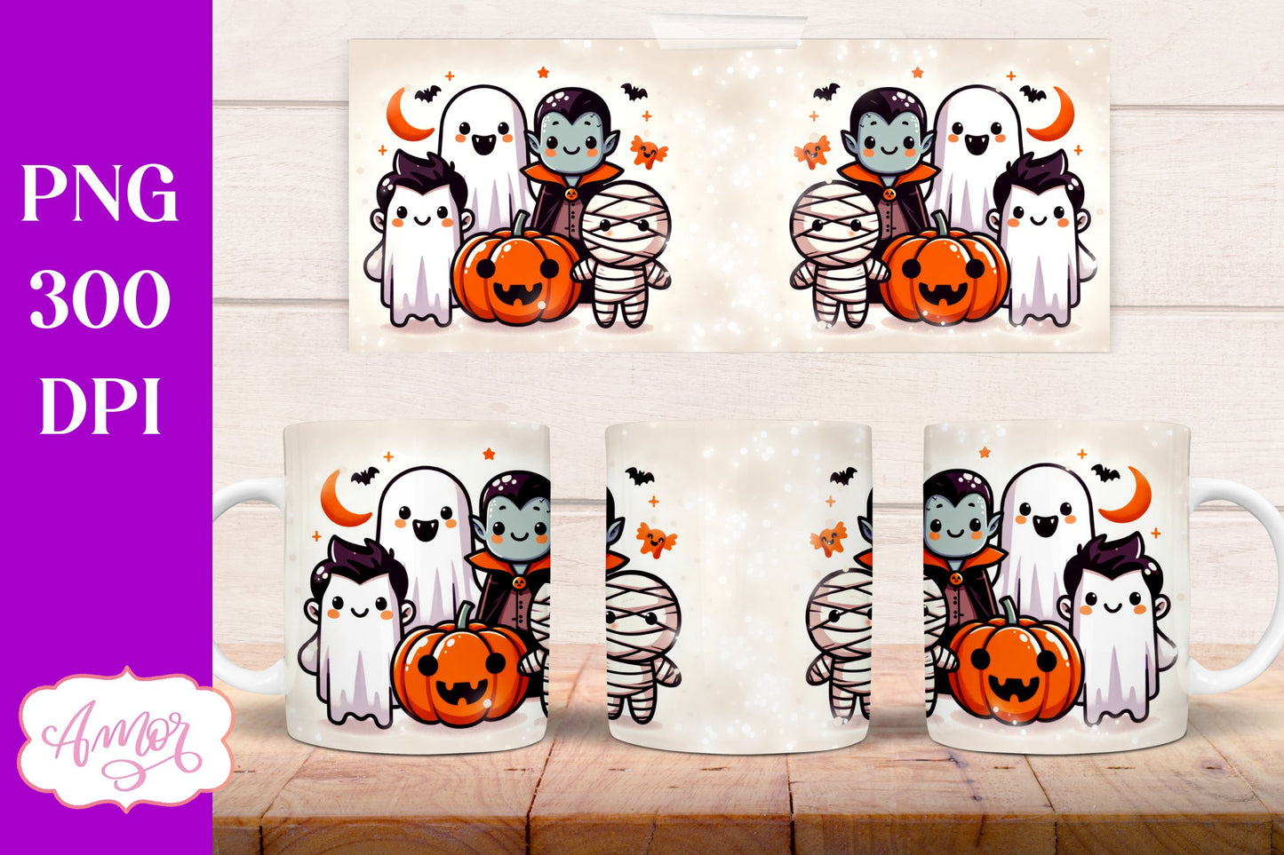 Spooky cute mug wrap PNG for sublimation | Halloween crew mug