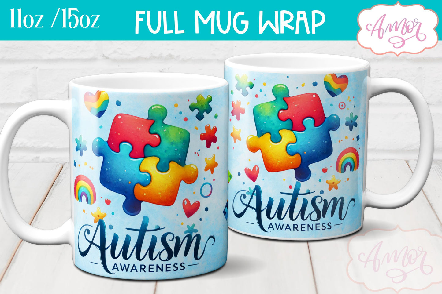 Autism awareness mug wrap sublimation PNG 11oz 15oz