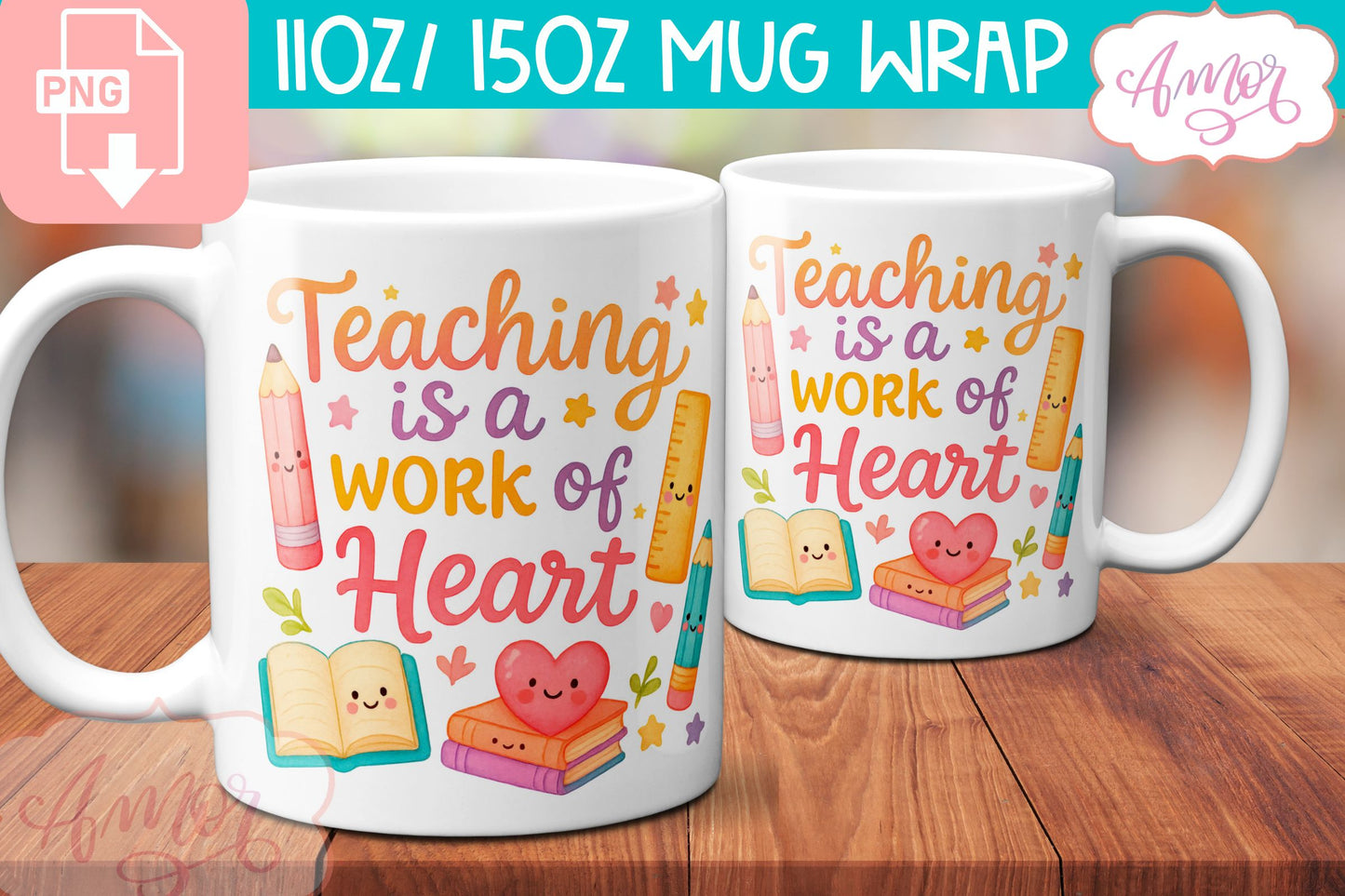 BUNDLE Cute Teacher mug Wraps PNG, cute school mugs template