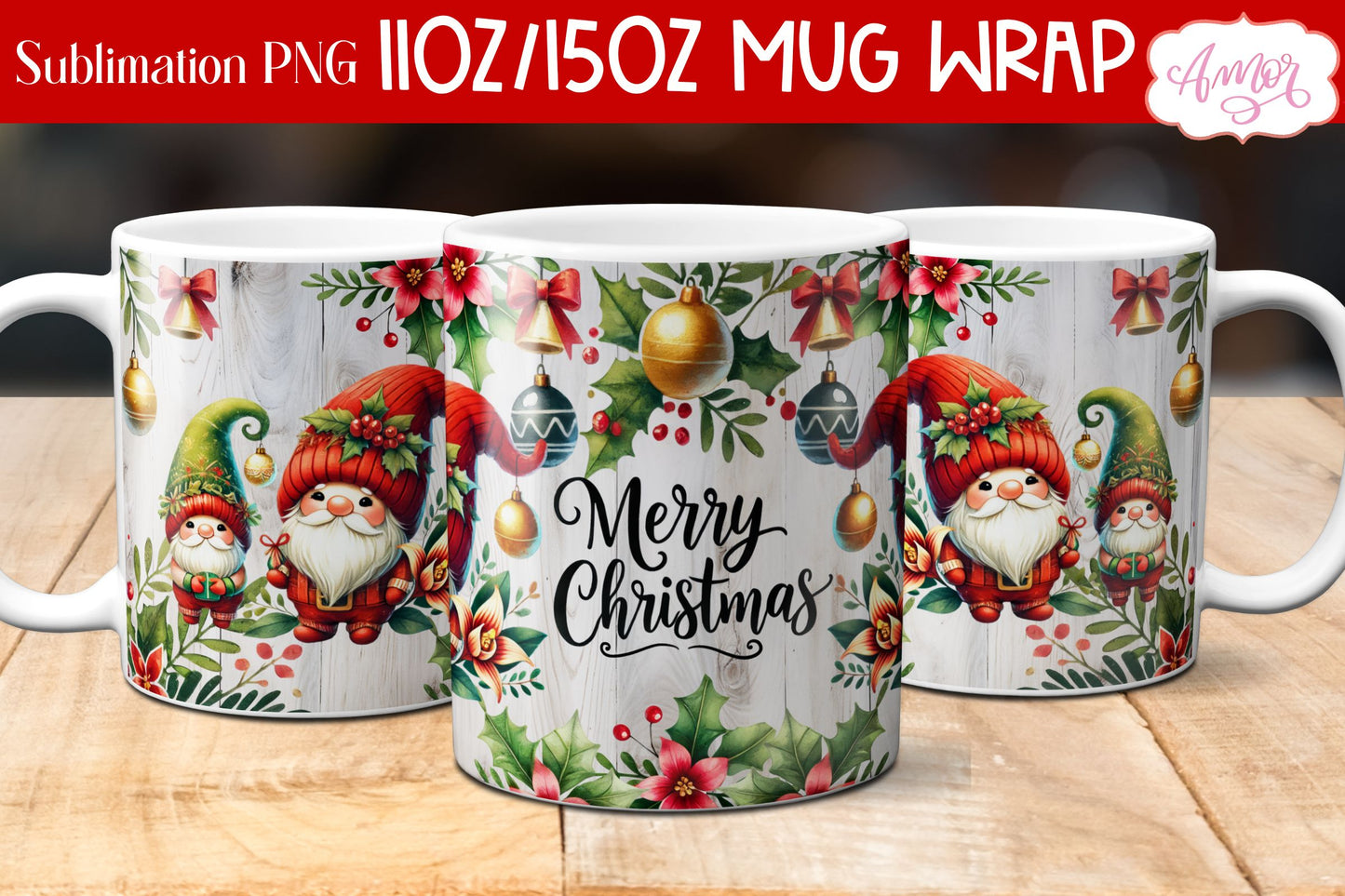 Merry Christmas mug wrap PNG Sublimation | 11oz and 15oz