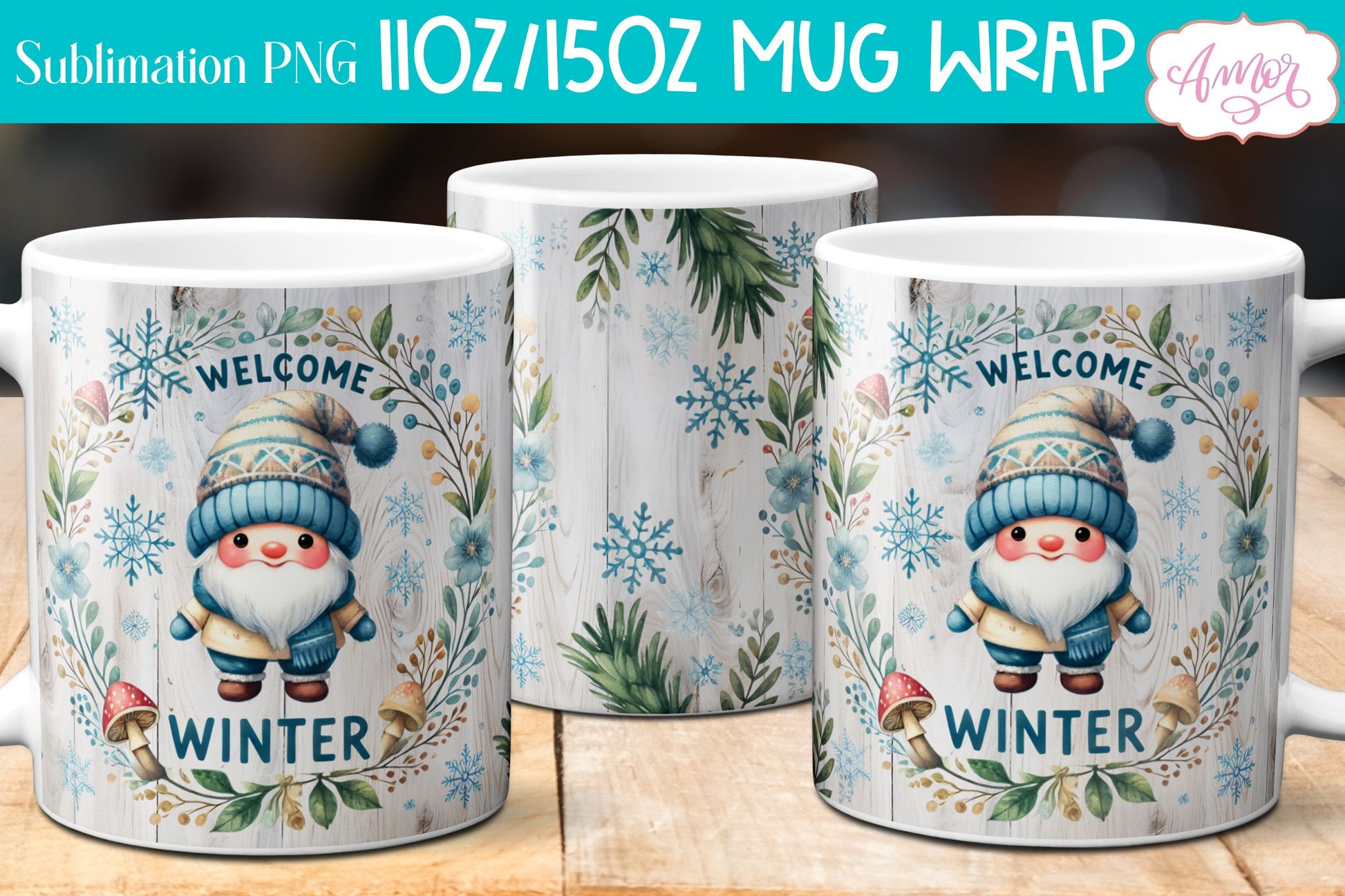 Welcome winter Mug Wrap PNG for Sublimation | cute gnome png