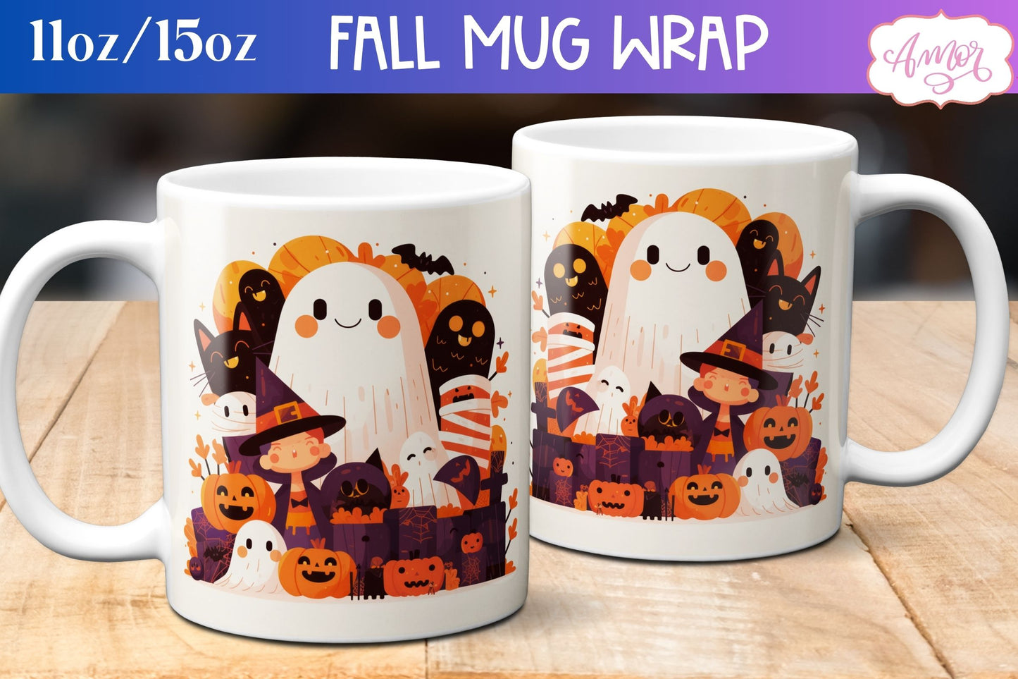 Cute Halloween mug wrap sublimation PNG | Spooky cute mug BUNDLE