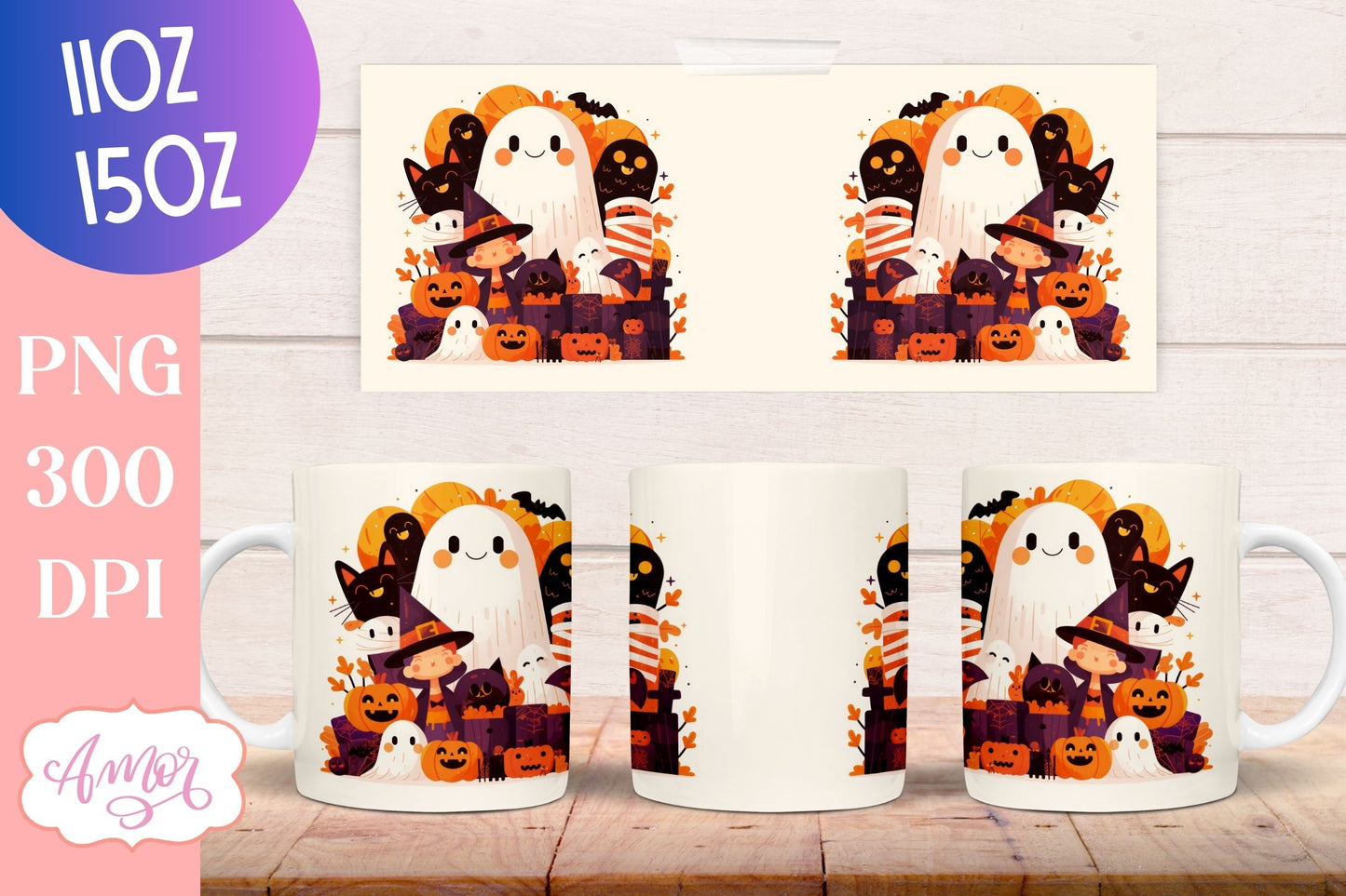 Cute Halloween mug wrap sublimation PNG | Spooky cute mug BUNDLE