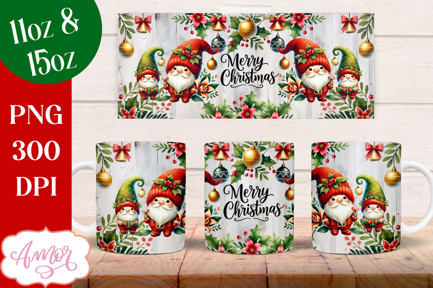 Merry Christmas mug wrap PNG Sublimation | 11oz and 15oz