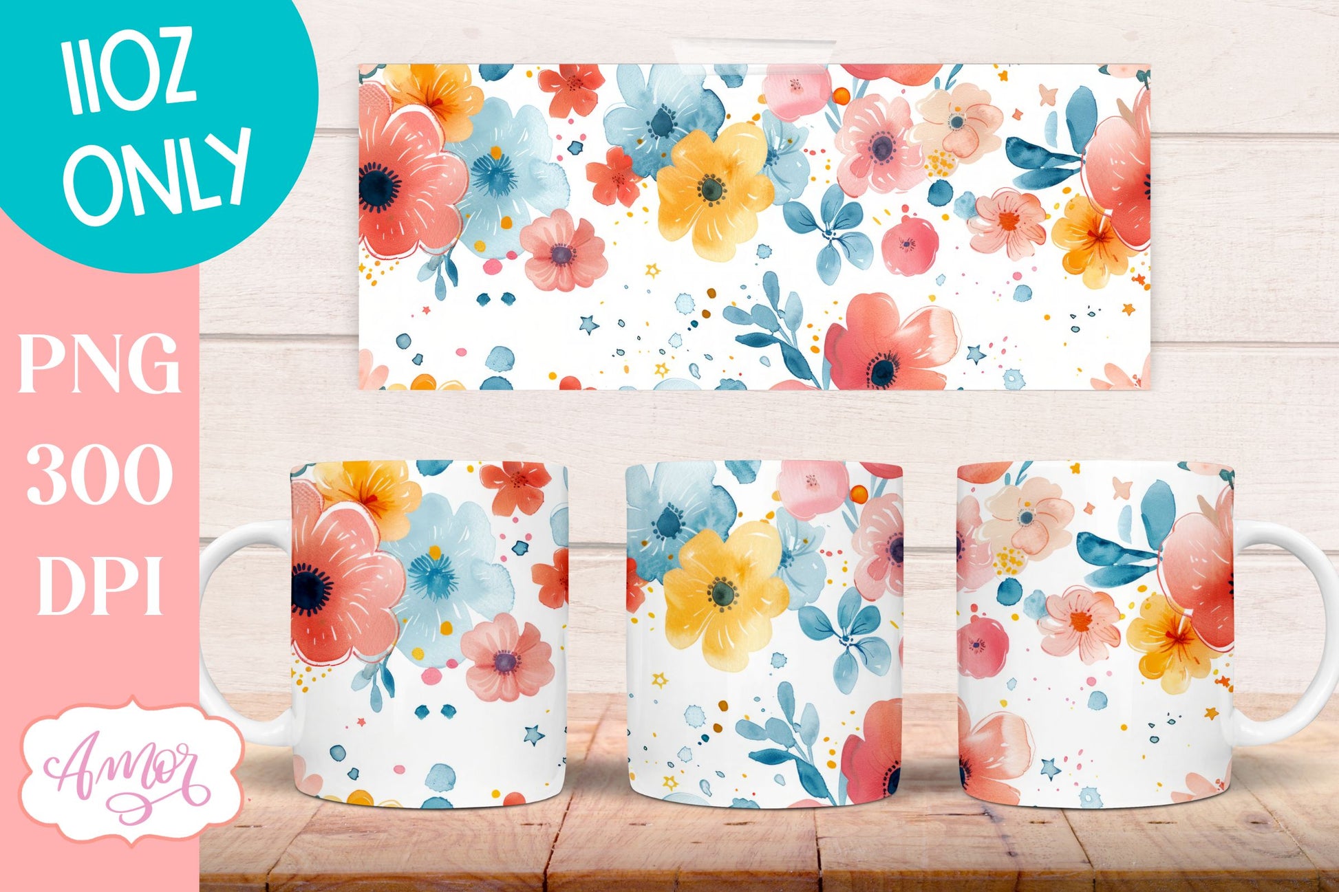 Wildflowers Mug Wrap for Sublimation | Spring mug png 11oz