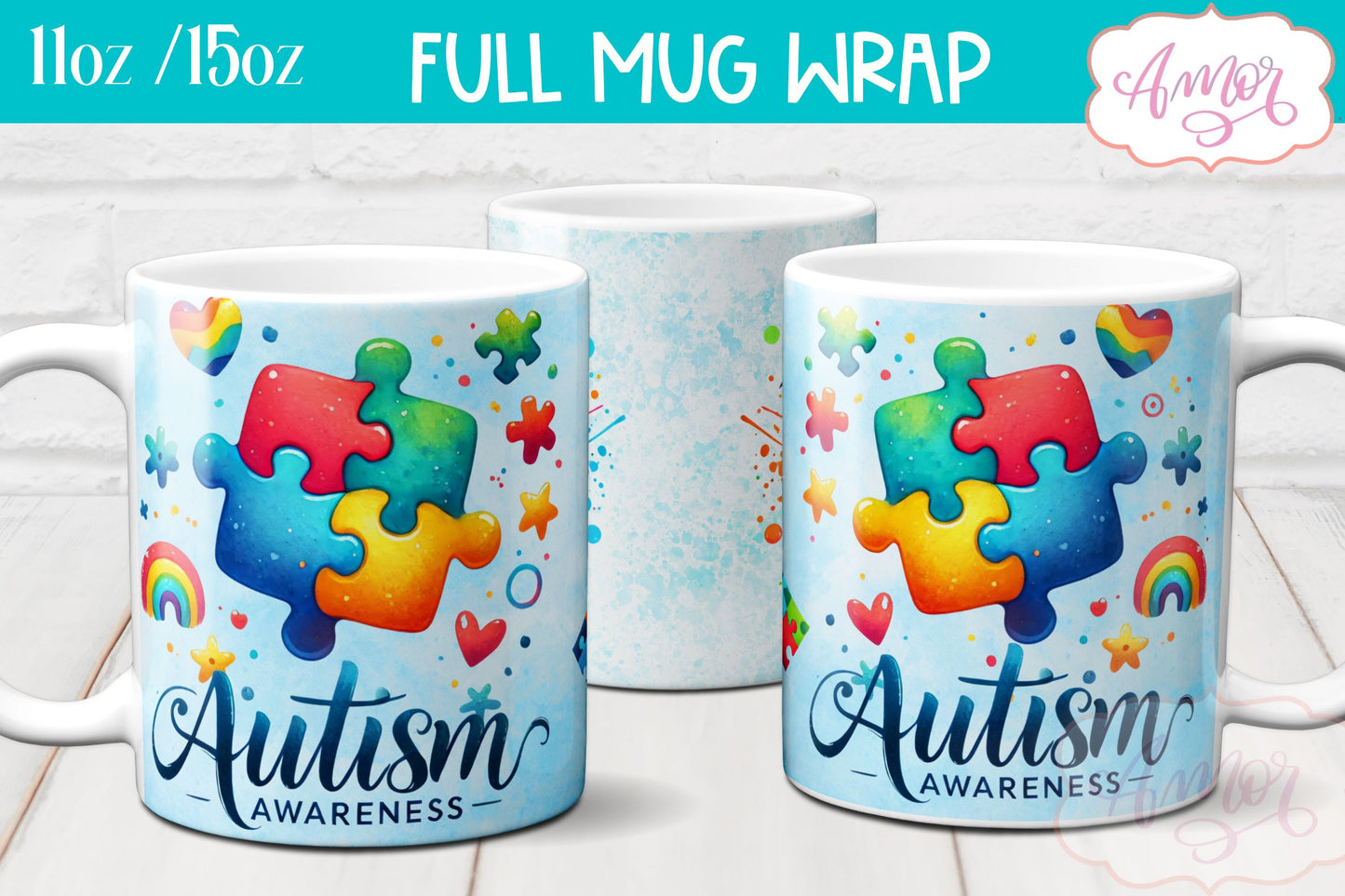 Autism awareness mug wrap sublimation PNG 11oz 15oz