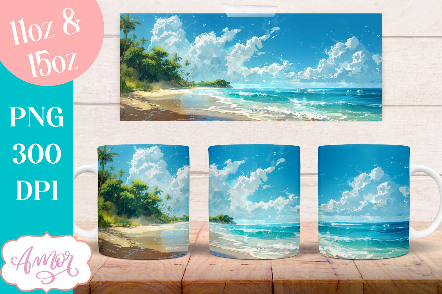 BUNDLE Beach Mug Wrap for Sublimation | Summer mug wrap